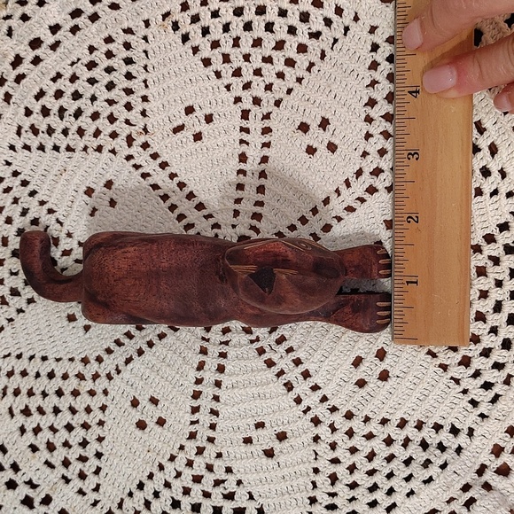 Hand Carved Cat Wooden Laying Down Figurine 6.5" - Picture 6 of 6